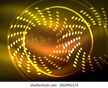 Glowing neon dotted shape abstract background, technology shiny concept design, magic space geometric background. Vector illustration