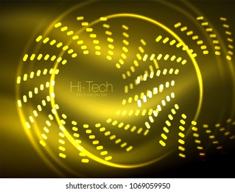 Glowing neon dotted shape abstract background, technology shiny concept design, magic space geometric background. Vector illustration