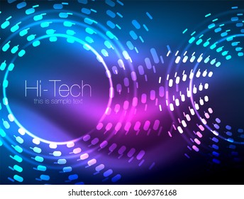 Glowing neon dotted shape abstract background, technology shiny concept design, magic space geometric background. Vector illustration