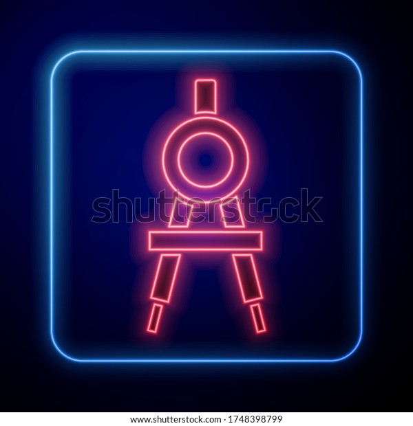 Glowing neon Drawing compass icon isolated\
on blue background. Compasses sign. Drawing and educational tools.\
Geometric instrument.  Vector\
Illustration