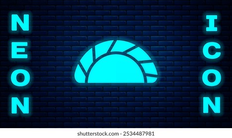 Glowing neon Dumpling icon isolated on brick wall background. Traditional chinese dish.  Vector
