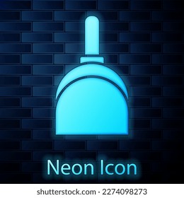 Glowing neon Dustpan icon isolated on brick wall background. Cleaning scoop services.  Vector Illustration