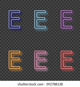 Glowing neon E letter set.