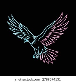 Glowing neon eagle in flight illustration symbol with predator wildlife birdofprey illustration