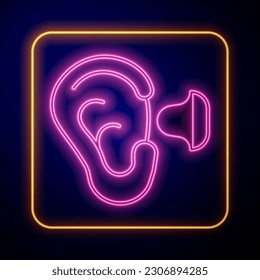 Glowing neon Earplugs and ear icon isolated on black background. Ear plug sign. Noise symbol. Sleeping quality concept.  Vector