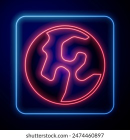 Glowing neon Earth globe icon isolated on black background. World or Earth sign. Global internet symbol. Geometric shapes.  Vector