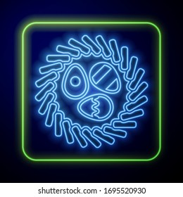 Glowing neon Easter egg in a wicker nest icon isolated on blue background. Happy Easter.  Vector Illustration
