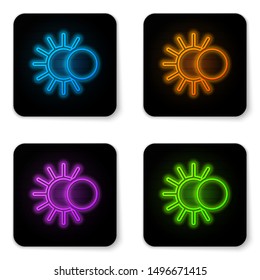 Glowing neon Eclipse of the sun icon isolated on white background. Total sonar eclipse. Black square button. Vector Illustration