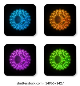Glowing neon Eclipse of the sun icon isolated on white background. Total sonar eclipse. Black square button. Vector Illustration