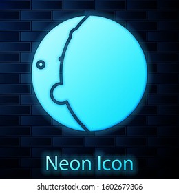 Glowing neon Eclipse of the sun icon isolated on brick wall background. Total sonar eclipse.  Vector Illustration