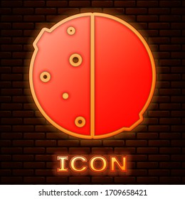 Glowing neon Eclipse of the sun icon isolated on brick wall background. Total sonar eclipse. Vector Illustration