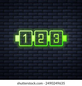 Glowing neon Education logic game for preschool kids icon isolated on brick wall background. Kids activity sheet. Count the number of cubes.  Vector