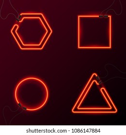 Glowing Neon effect abstract triangle. Night club or bar concept on dark background. editable vector. Glowing frame. Vintage electric symbol. Square Polyhedron Circle