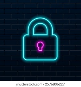 Glowing neon effect lock icon. Sketch Symbols Collection.
