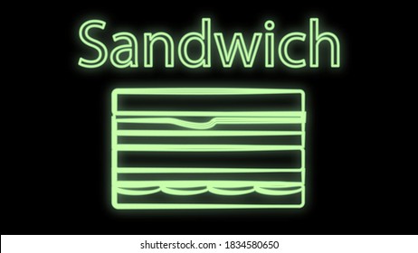 Icono de sándwich con efecto Neón brillante. Colección de símbolos de esquema.
