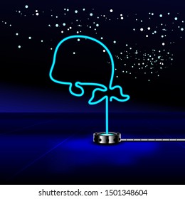 Glowing Neon effect sign with blue Dolphin. Night club or bar concept. on dark background. editable vector