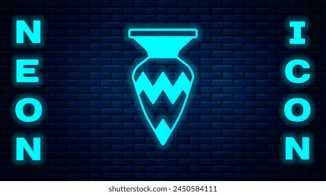 Glowing neon Egyptian vase icon isolated on brick wall background. Symbol of ancient Egypt.  Vector