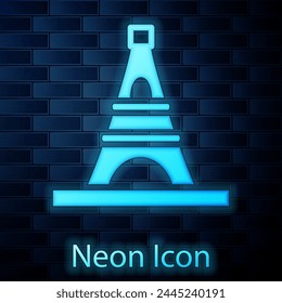 Icono de la torre Eiffel de neón brillante aislado en el fondo de la pared de ladrillo. Símbolo del Lugar famoso de Francia París.  Vector