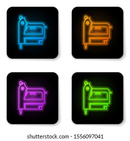 Glowing neon Electric construction stapler icon isolated on white background. Working tool. Black square button. Vector Illustration