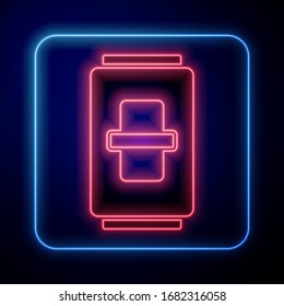 Glowing neon Electric light switch icon isolated on blue background. On and Off icon. Dimmer light switch sign. Concept of energy saving.  Vector Illustration