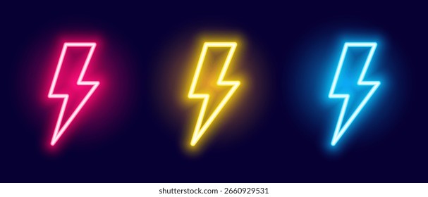 sinal de flash de raio elétrico de néon brilhante no conjunto do vetor
