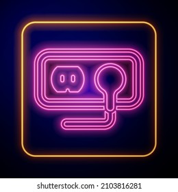 Glowing neon Electrical outlet icon isolated on black background. Power socket. Rosette symbol.  Vector