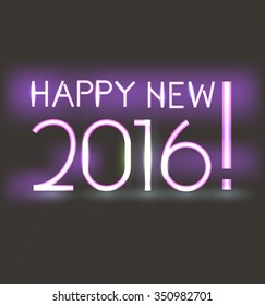 Glowing neon elements. Happy new 2016