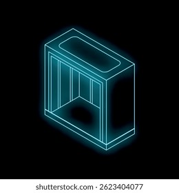 Glowing neon elevator shaft illustration on a black background