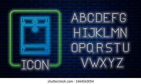 Glowing neon Envelope icon isolated on brick wall background. Email message letter symbol. Neon light alphabet. Vector Illustration