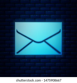 Glowing neon Envelope icon isolated on brick wall background. Email message letter symbol.   Vector Illustration