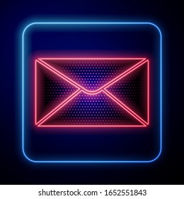 Glowing neon Envelope icon isolated on blue background. Email message letter symbol.  Vector Illustration