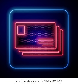 Glowing neon Envelope icon isolated on blue background. Email message letter symbol.  Vector Illustration