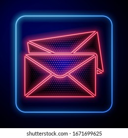 Glowing neon Envelope icon isolated on blue background. Email message letter symbol.  Vector Illustration