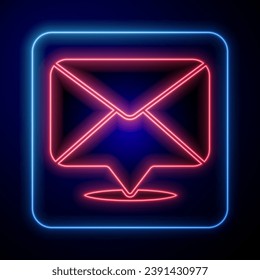 Icono del sobre de neón brillante aislado en fondo azul. Símbolo de la carta de correo electrónico.  Ilustración vectorial