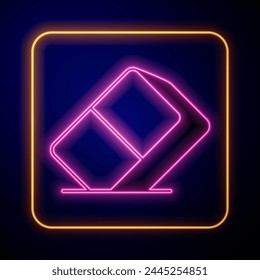 Glowing neon Eraser or rubber icon isolated on black background.  Vector