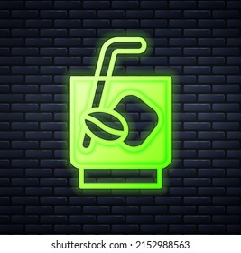Glowing neon Espresso tonic coffee icon isolated on brick wall background.  Vector