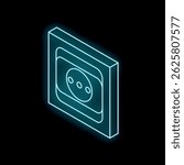 Glowing neon european power socket on a black background