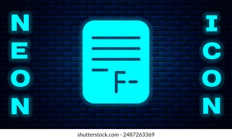 Glowing neon Exam paper with incorrect answers survey icon isolated on brick wall background. Bad mark of test results.  Vector