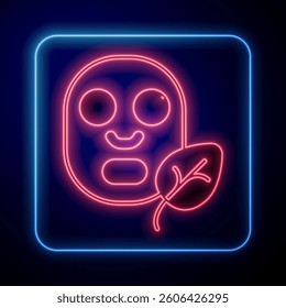 Glowing neon Facial cosmetic mask icon isolated Glowing neon background. Cosmetology, medicine and health care.  Vector