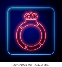 Glowing neon Fantasy magic stone ring with gem icon isolated on black background.  Vector