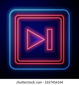 Glowing neon Fast forward icon isolated on blue background.  Vector Illustration