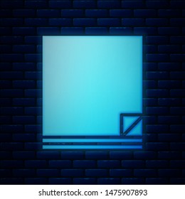 Glowing neon File document icon isolated on brick wall background. Checklist icon. Business concept.  Vector Illustration