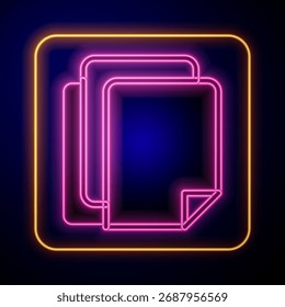 Leuchtendes Neon Dateidokumentsymbol einzeln auf schwarzem Hintergrund. Checklisten-Symbol. Geschäftskonzept.  Vektorgrafik