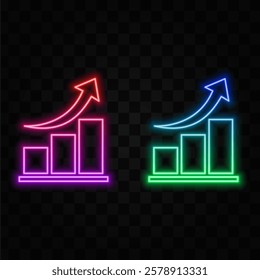 Glowing neon Financial growth icon isolated on brick wall background. Increasing revenue. Vector illustration.