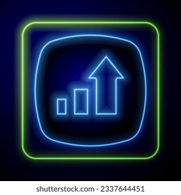 Glowing neon Financial growth increase icon isolated on blue background. Increasing revenue.  Vector