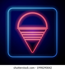 Glühende Neon Fire Kegel Symbol einzeln auf blauem Hintergrund. Metallkeuleneimer leer oder mit Wasser für die Brandbekämpfung.  Vektorgrafik