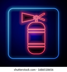 Glowing neon Fire extinguisher icon isolated on blue background.  Vector Illustration