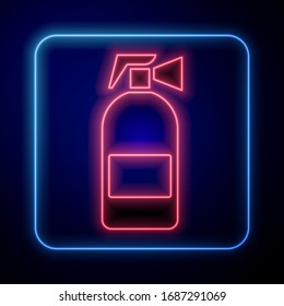 Glowing neon Fire extinguisher icon isolated on blue background.  Vector Illustration