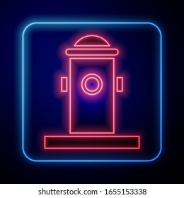 Glowing neon Fire hydrant icon isolated on blue background.  Vector Illustration