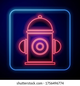 Glowing neon Fire hydrant icon isolated on blue background.  Vector Illustration